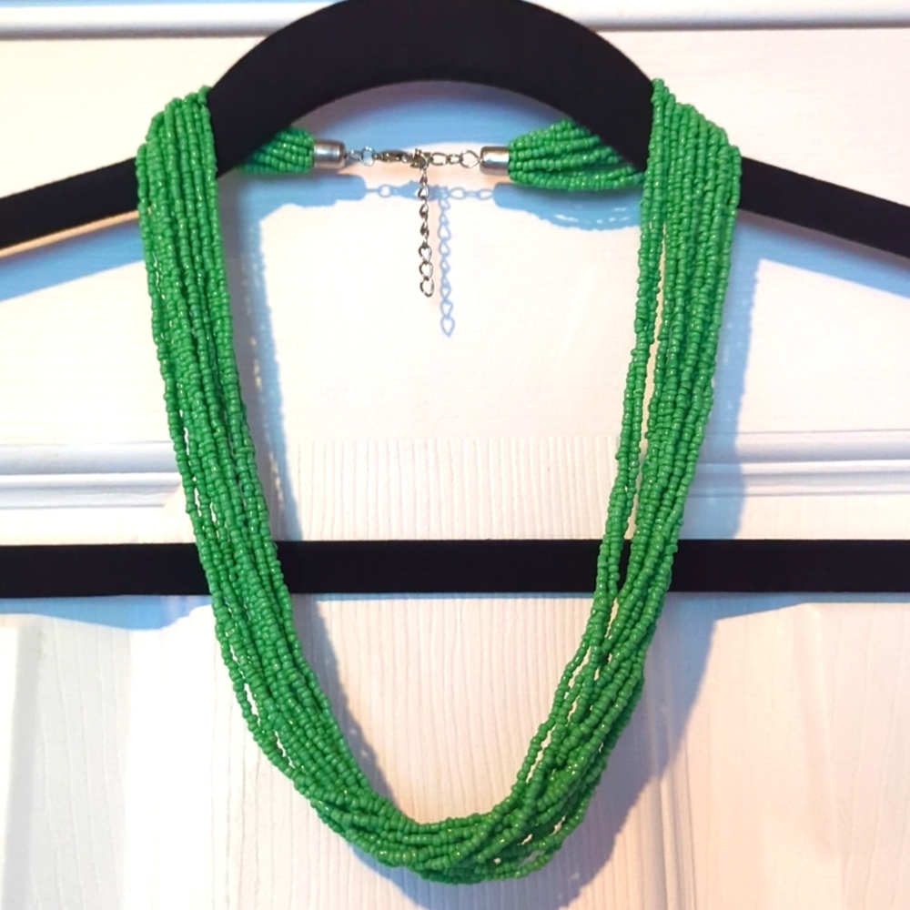 Green Beaded Multi Strand Layer Statement Necklace - image 5